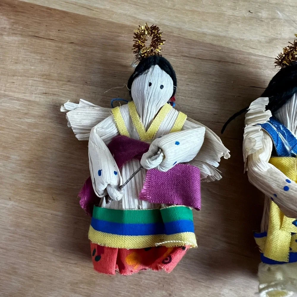 Set of 4 Handcrafted Corn Husk Angels Christmas Ornaments Festive‎ Decor 4
